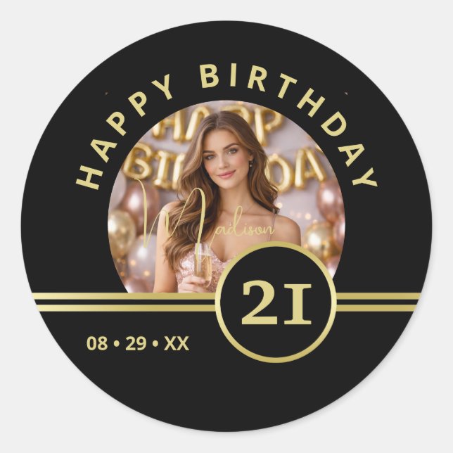 Sticker Rond Elegant Gold Signature Monogram with Photo (Devant)