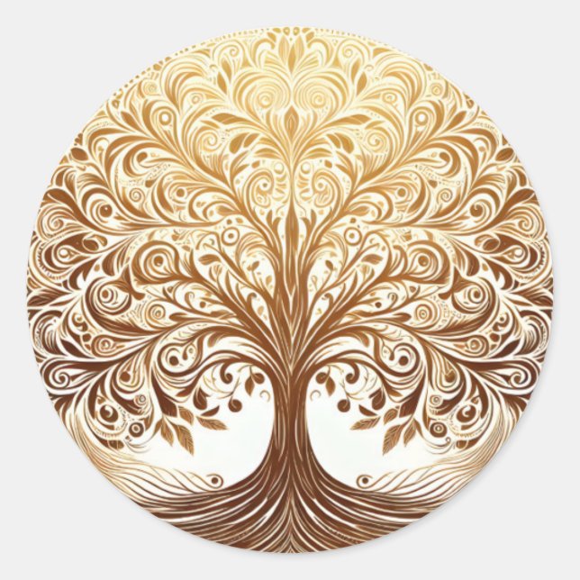 Sticker Rond Elegant Gold Tree of Life Celebration Spiritual (Devant)