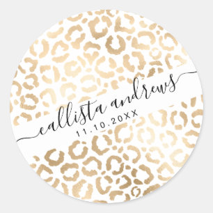Sticker Rond Elegant Gold White Leopard Cheetah Animal Print