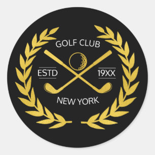 Sticker Rond Elégant Golf Club Gold Wreath personnalisé