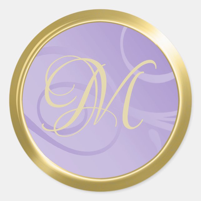 Sticker Rond Élégant Gradient Fissures Monogram Lavender Purple (Devant)