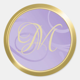 Sticker Rond Élégant Gradient Fissures Monogram Lavender Purple