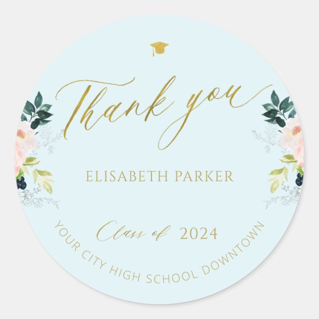 Sticker Rond Elegant graduate gold script graduation thank you (Devant)