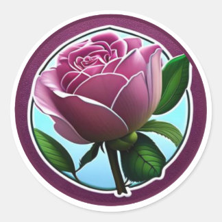 Sticker Rond Élégant Grand Rose Rose Art Floral