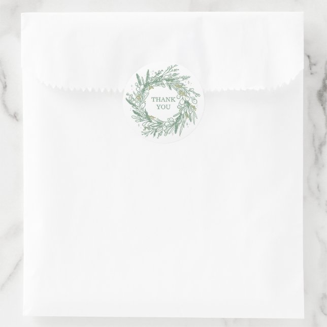 Sticker Rond Elegant Green Botanical Wreath Wedding (Sac)