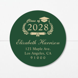 Sticker Rond Élégant Green Gold Graduation Adresse de retour