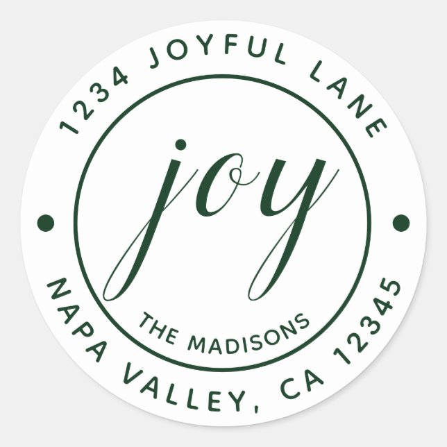Sticker Rond Elegant Green Joy Round Return Adresse (Devant)