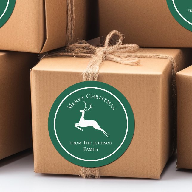 Sticker Rond Élégant Green Joyeux Noël Reindeer Cadeau personna (Créateur téléchargé)