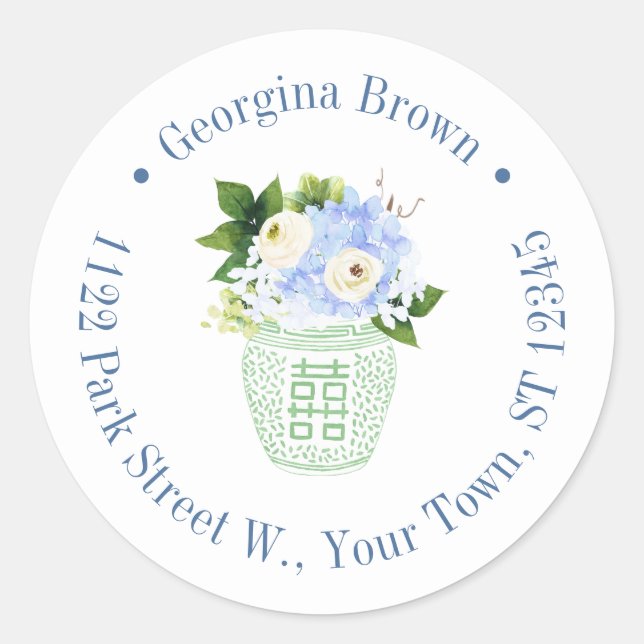 Sticker Rond Elegant Green White Chinoiserie Adresse de retour (Devant)