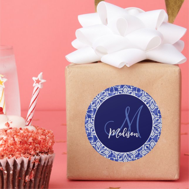 Sticker Rond Élégant gris-gris gris gris initial monogrammé (Fête)