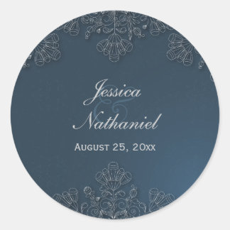 Sticker Rond Élégant gris marine floral tourbillons de mariage