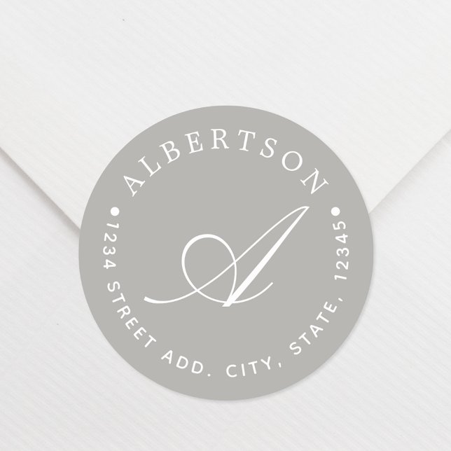Sticker Rond Élégant Gris Script Monogramme Nom de famille Adre (Créateur téléchargé)