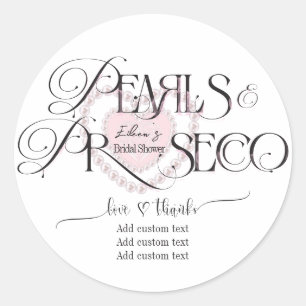 Sticker Rond Elegant Heart Pearls Prosecco Fête des mariées Bub