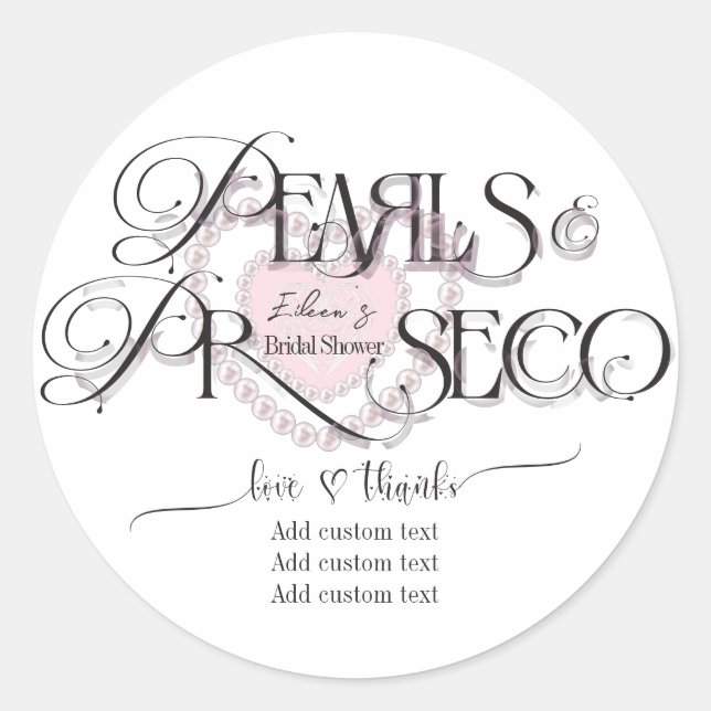 Sticker Rond Elegant Heart Pearls Prosecco Fête des mariées Bub (Devant)