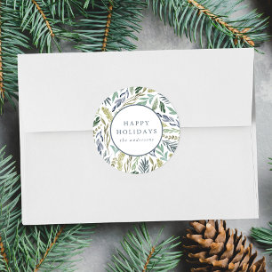 Sticker Rond Élégant hiver Foliage Joyeux vacances