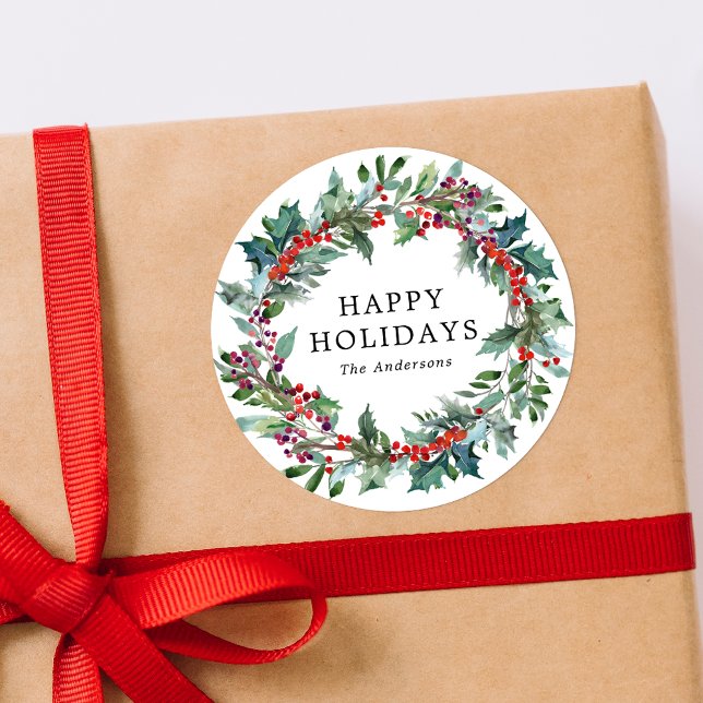Sticker Rond Elegant Holly Berry Wreath (Créateur téléchargé)