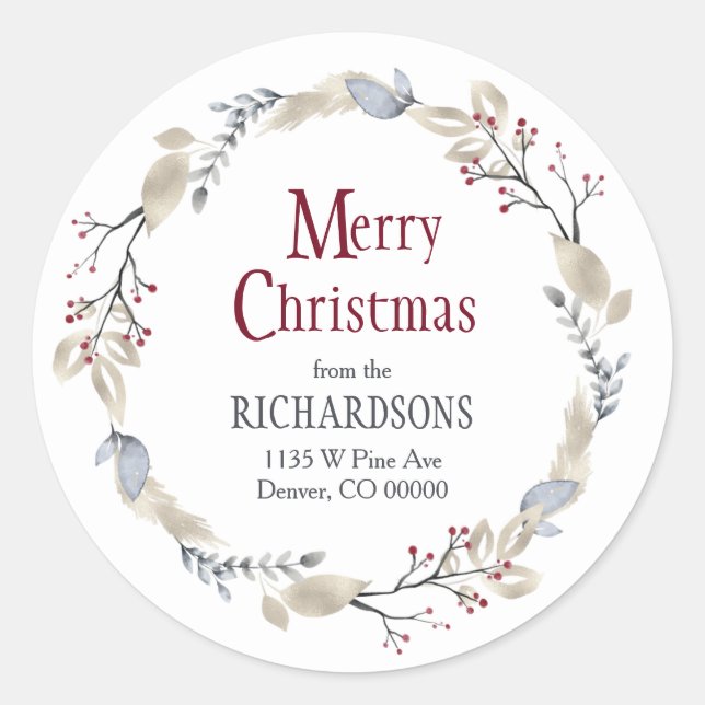 Sticker Rond Elegant Holly Feuilles Red Berries Adresse de reto (Devant)