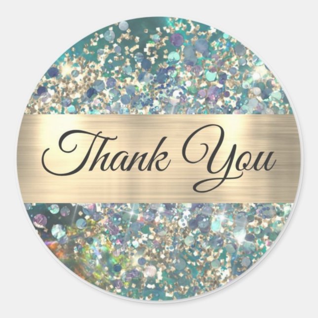 Sticker Rond Élégant Holographique Paillettes Agate Merci Class (Devant)