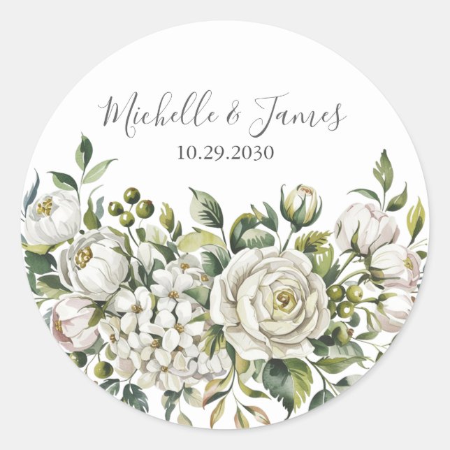 Sticker Rond Élégant Hydrangea Rose Fleurale Mariage aquarelle  (Devant)