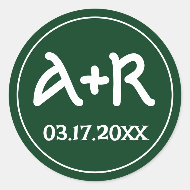 Sticker Rond Élégant initiaux police celtique mariage vert (Devant)