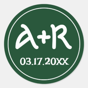 Sticker Rond Élégant initiaux police celtique mariage vert