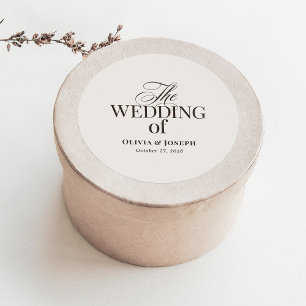 Sticker Rond Élégant Ivoire et Marron Luxe Mariage Neutre