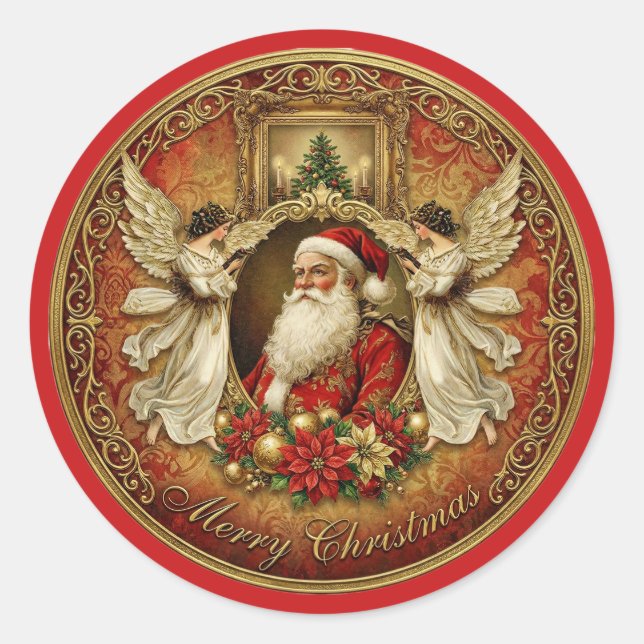 Sticker Rond Elegant Ivory and Red Victorian Christmas Collage (Devant)