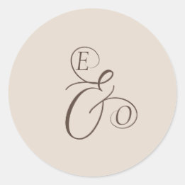 Sticker Rond Elegant Ivory Monogram Muted brown Wedding