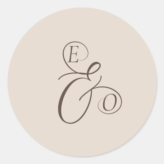 Sticker Rond Elegant Ivory Monogram Muted brown Wedding (Devant)