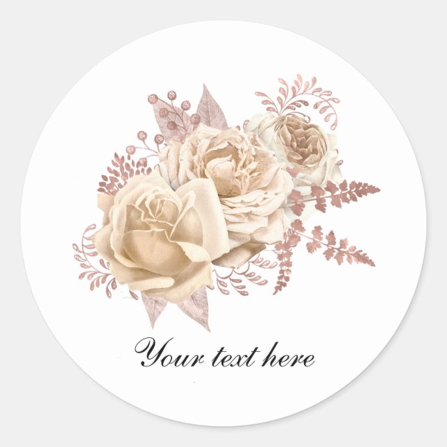 Sticker Rond Elegant Ivory roses customizable (Devant)