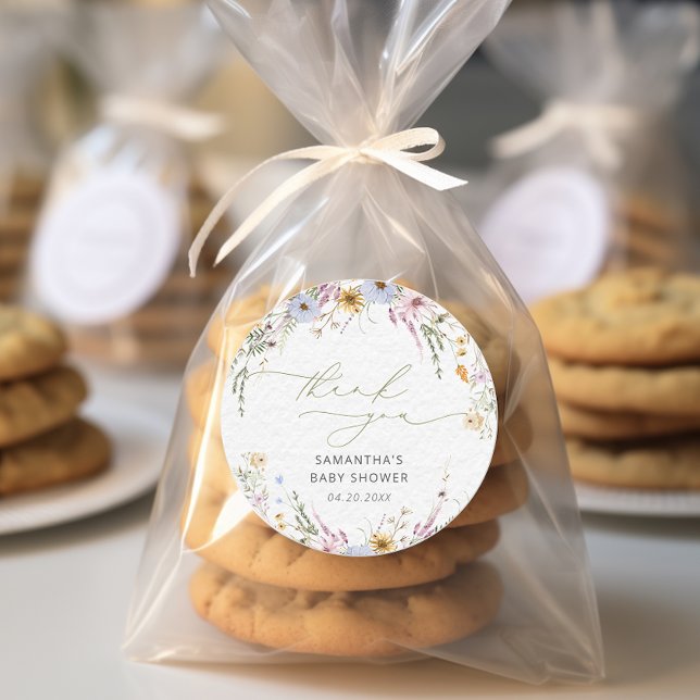 Sticker Rond Elégant Jardin Baby shower Floral Merci (Créateur téléchargé)