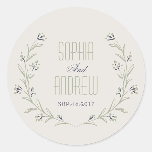 Sticker Rond Élégant jardin fleuri rustique mariage monogramme (Devant)