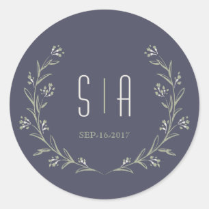 Sticker Rond Élégant jardin fleuri rustique mariage monogramme