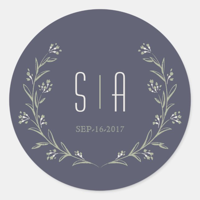Sticker Rond Élégant jardin fleuri rustique mariage monogramme (Devant)