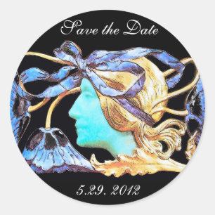 STICKER ROND ELÉGANT JEWEL DE BEAUTÉ FEMME /LADY, BOW BLEU, FLE