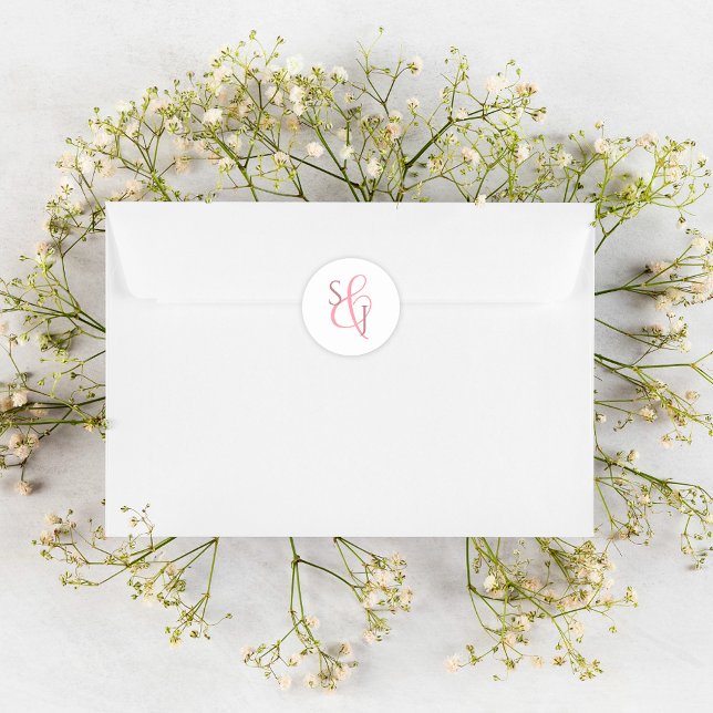 Sticker Rond Elégant joint Mariage d'enveloppe de monogramme ro (Créateur téléchargé)