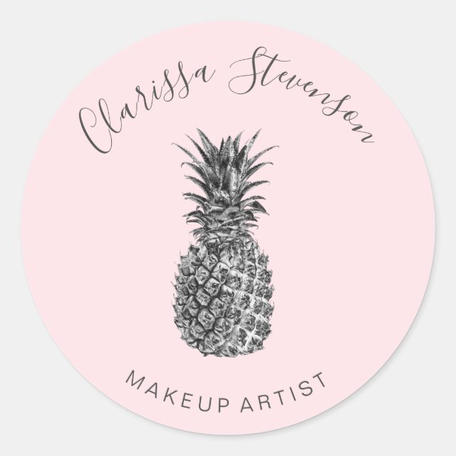 Sticker Rond Élégant joli maquillage rose ananas argenté (Devant)