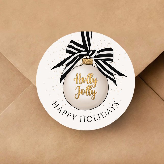 Sticker Rond Élégant Joyeux Joyeux Jours de Noël Bauble (Elegant Happy Holidays Christmas Bauble Classic Round Sticker)