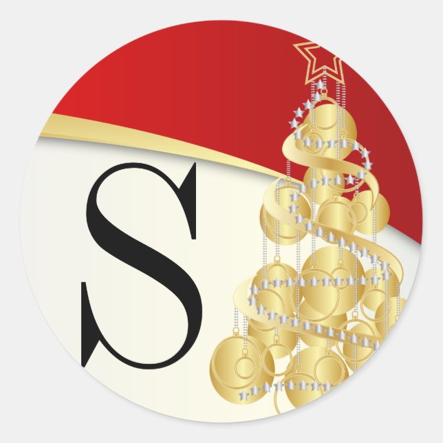 Sticker Rond Élégant Joyeux Noël | Monogramme do-it-yourself (Devant)