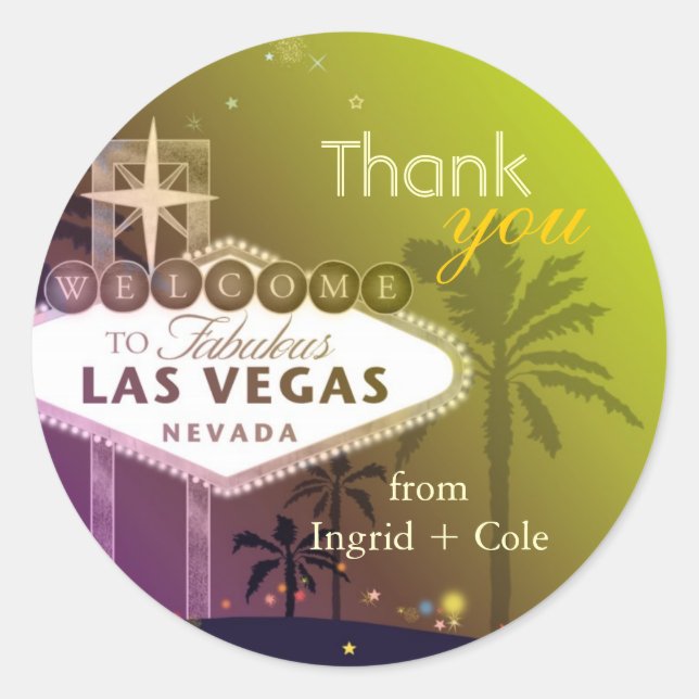 Sticker Rond Elégant Las Vegas Mariage Merci Favor (Devant)