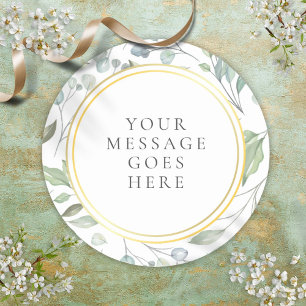 Sticker Rond Elegant Laurel Garland Faux Gold Foil Message