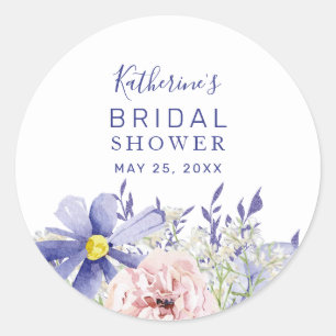Sticker Rond Élégant Lavande Rose Fleurs Mariage Bapteme