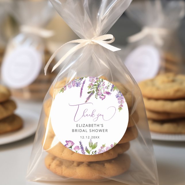 Sticker Rond Élégant Lavande Violette Remerciement pour Baby Sh (Créateur téléchargé)