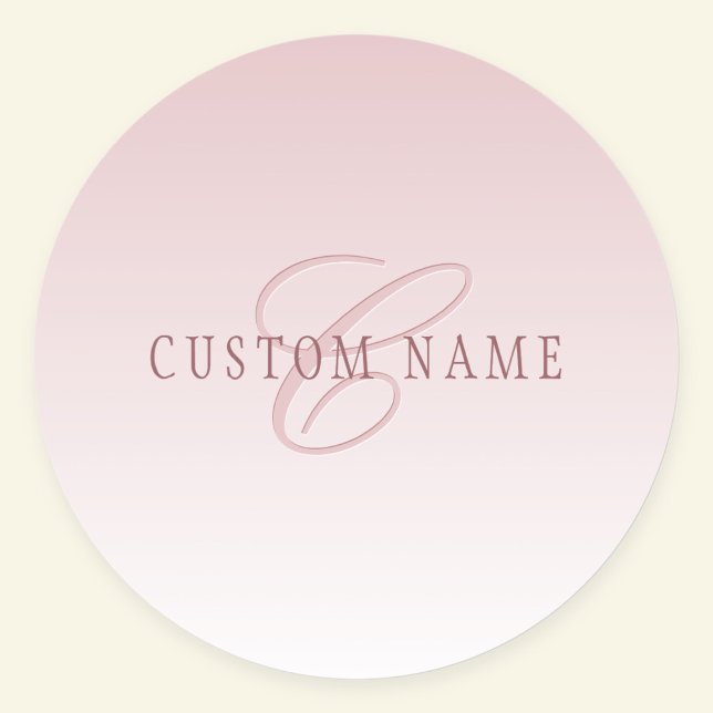 Sticker Rond Élégant lettrage et monogramme | Rose Ombre (Créateur téléchargé)