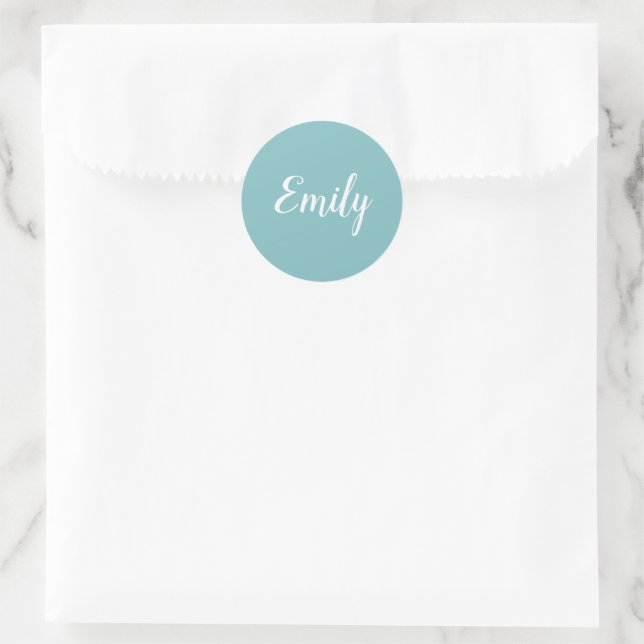 Sticker Rond Elegant Light Turquoise Blue Script Cursive Name (Sac)