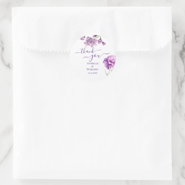 Sticker Rond Elégant Lilac Purple Aquarelle Mariage Floral (Sac)