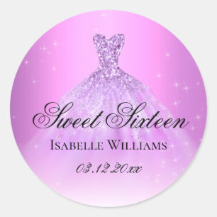 Sticker Rond Élégant Lilac Purple Sweet 16