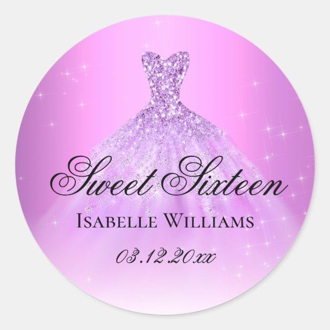 Sticker Rond Élégant lilas violet Sweet 16 (Devant)