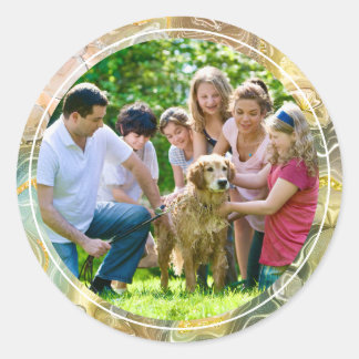 Sticker Rond Élégant liquide Abstrait et photo de famille perso