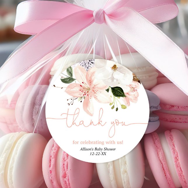 Sticker Rond Élégant lis floral rougissant merci (Créateur téléchargé)